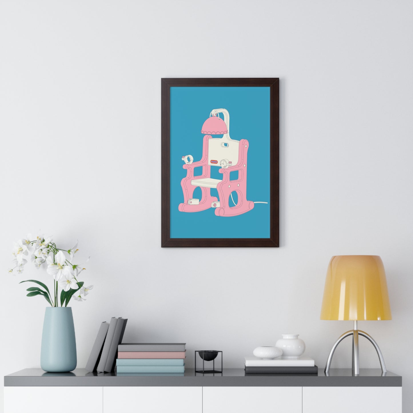Electric Chair Illustrated Framed Print (Blue)
